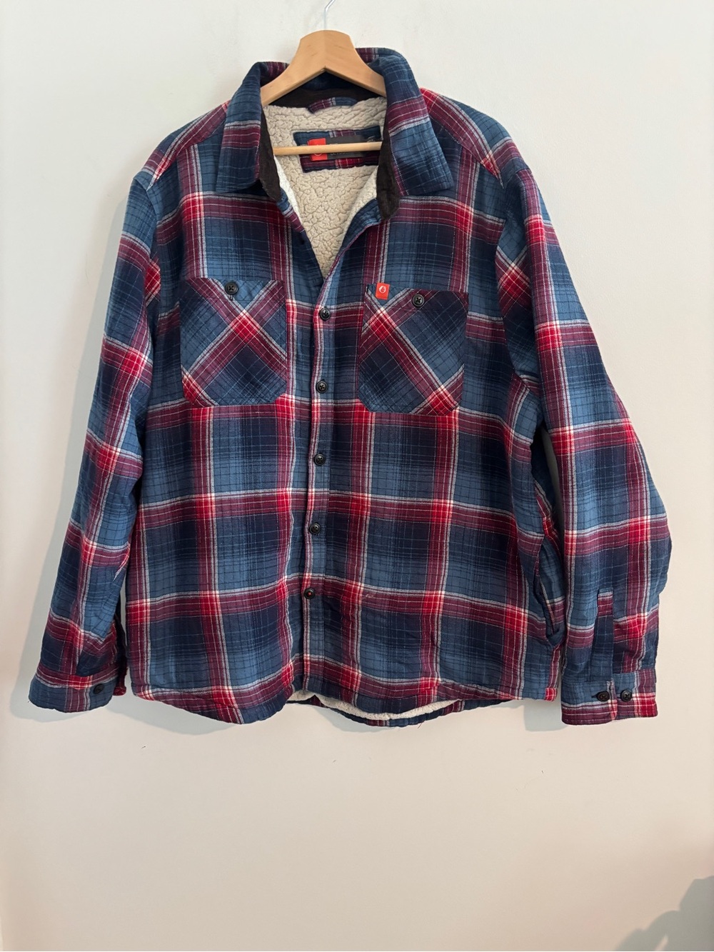 The American Outdoorsman Sherpa-Lined Plaid Flannel Shirt Jacket - Blue & Red